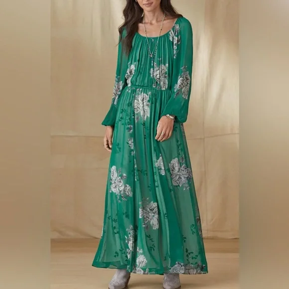 Sundance | Dresses | Sundance Cataline Maxi Dress Green Floral Viscose  Chiffon Fully Lined Size Xs | Poshmark